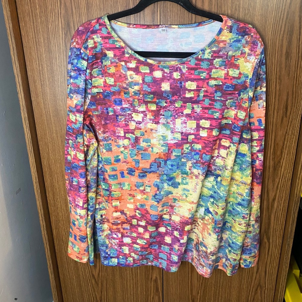 Abstract Geometric Top Women XXL Multi Color Long Sleeve Pixel‎ Print